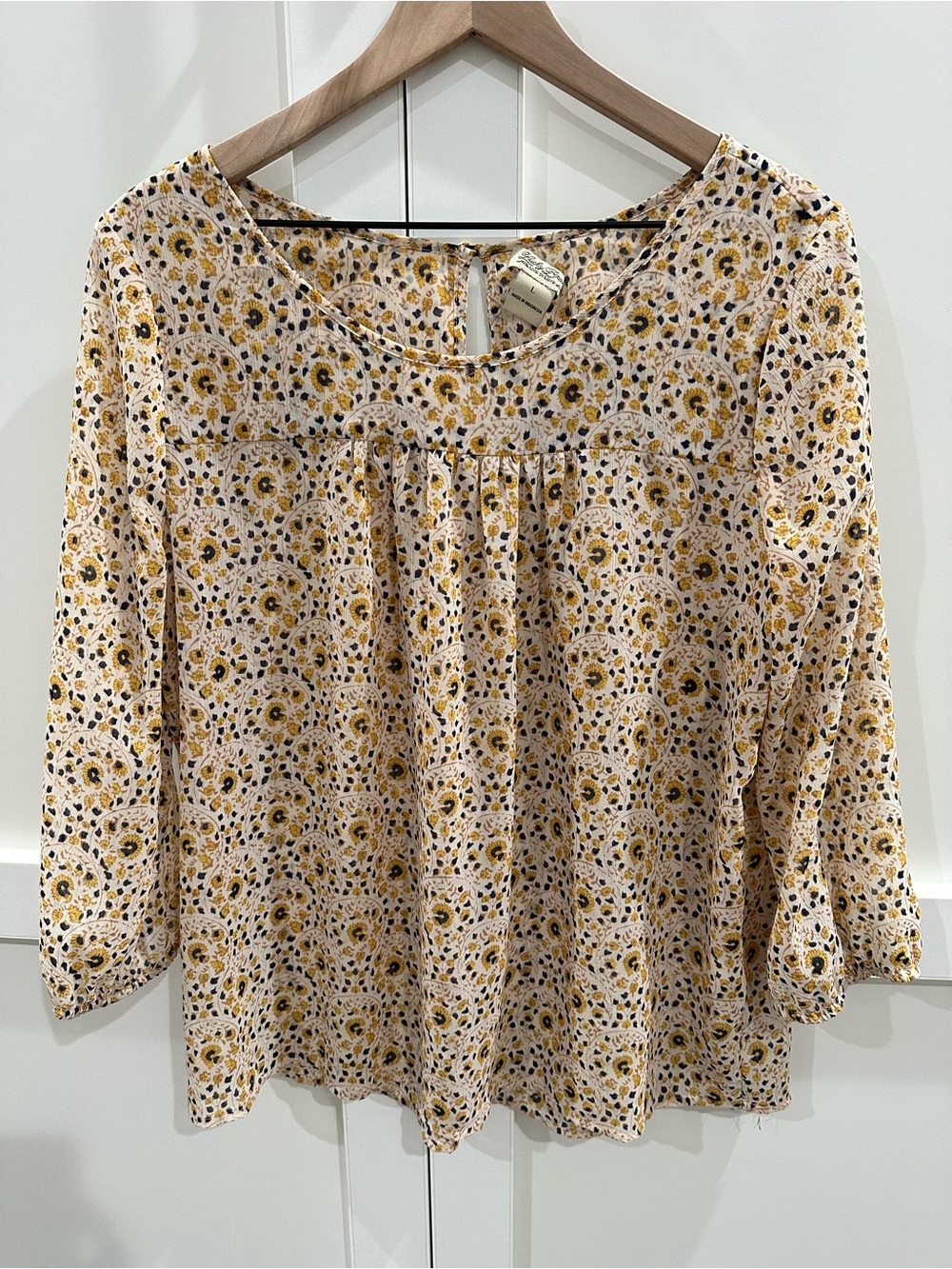 Lucky Brand Cream Blouse with Yellow Floral Print